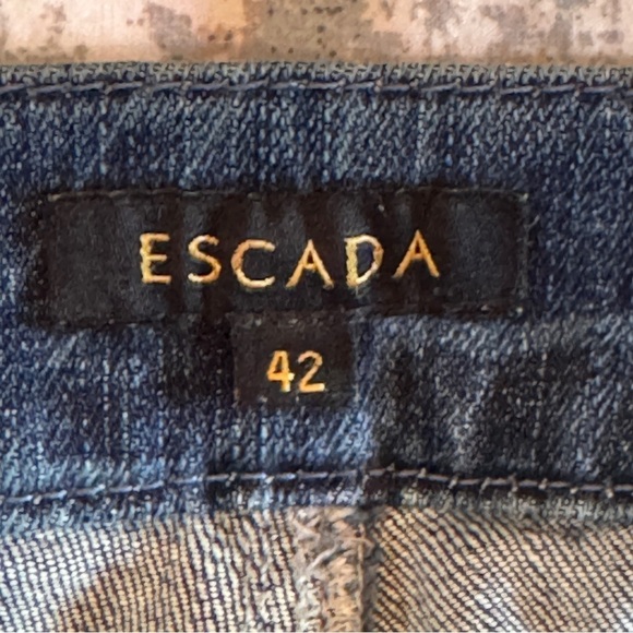 Escada Jeans Women's Size 42 12 Floral Printed Slim Bleach Blue Stretch Artsy - Picture 11 of 15